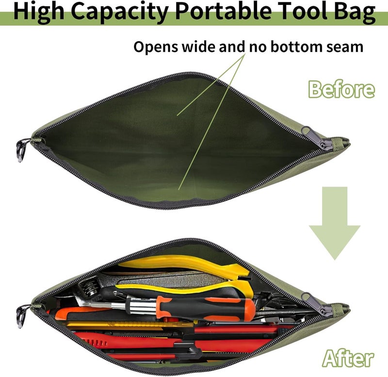 Coidea Tool Bag Zipper Pouch, Premium Tool Pouch, Utility Multipurpose Storage Organizer Tool Pouches with Carabiner Metal Zipper for Tools (6 Pack, Tan, Navy Green, Black, Light Brown, Grey, Mocha) - Image 4